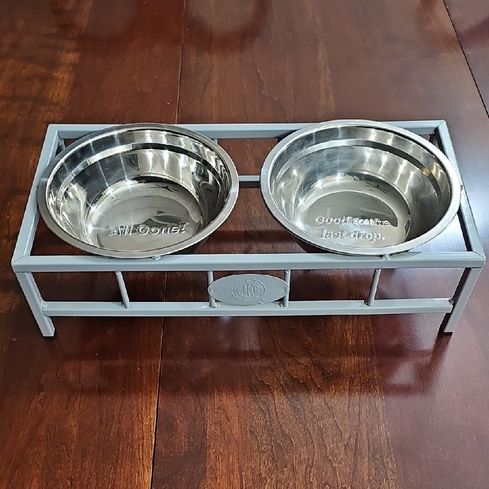 Stylish Gray Elevated Pet Feeder with Stainless Steel Bowls